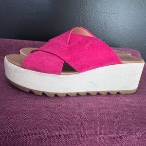 Sorel Pink Suede Platform Slides